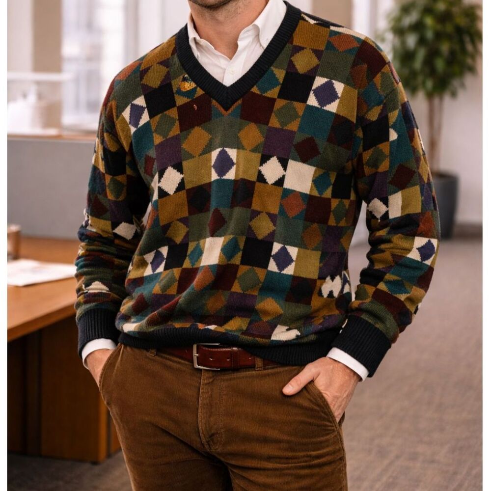 Vintage Byford geometric 100% cotton knit men's sweater - Size L